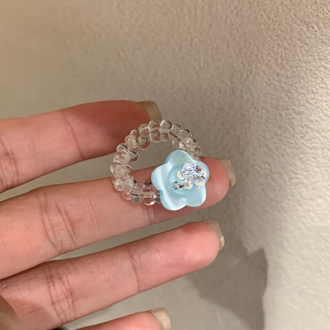 Women's Handmade Floral Button Stretch Ring, Fun Stackable Design